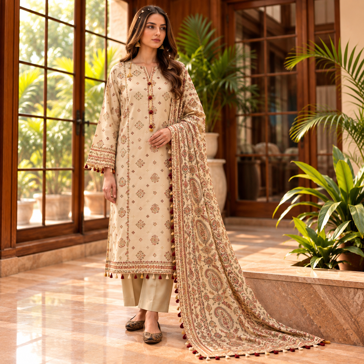 Rangrez Jacquard 3-Piece Unstitched Suit (6 Colors)