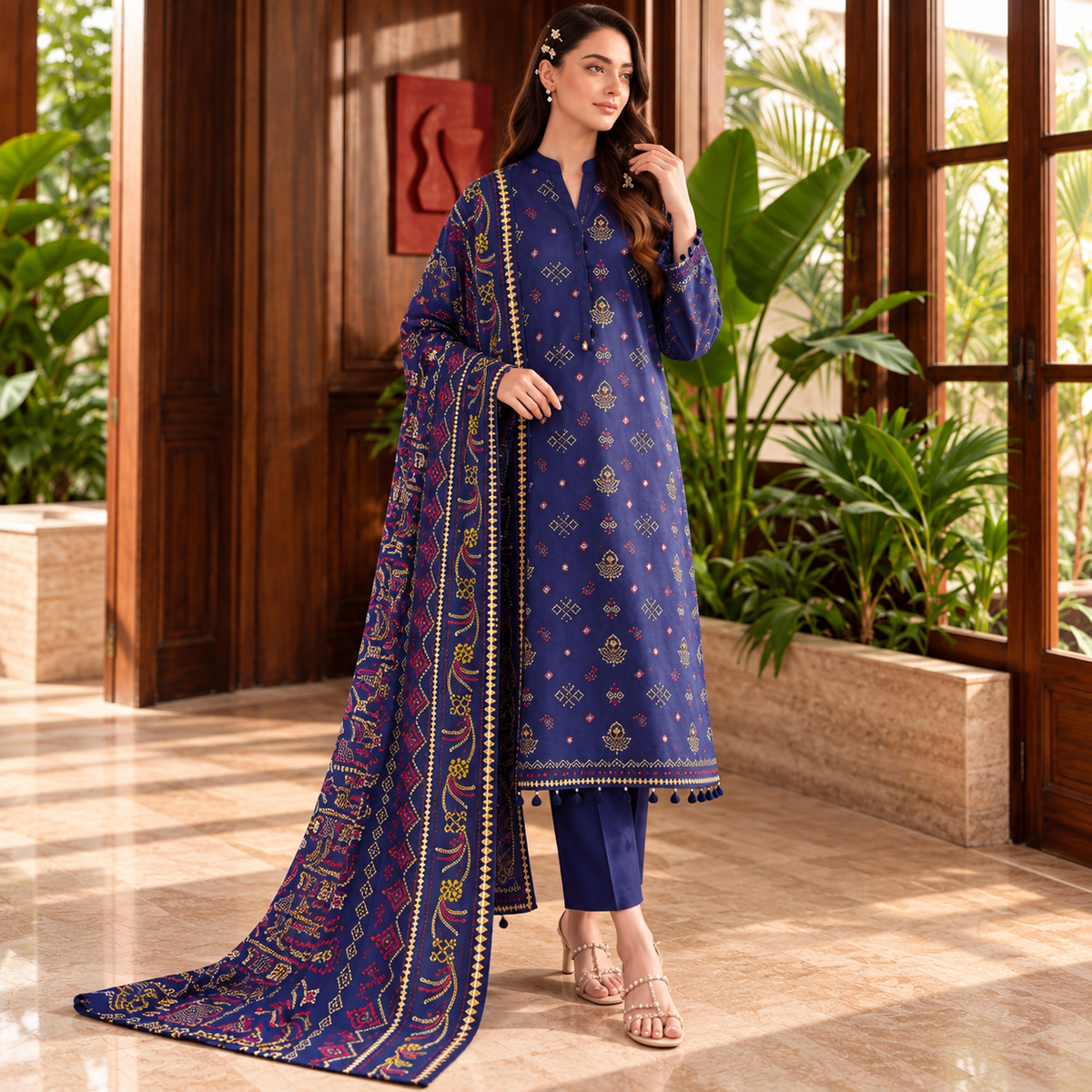 Royal Midnight Viscose Jacquard 3-Piece Unstitched Suit