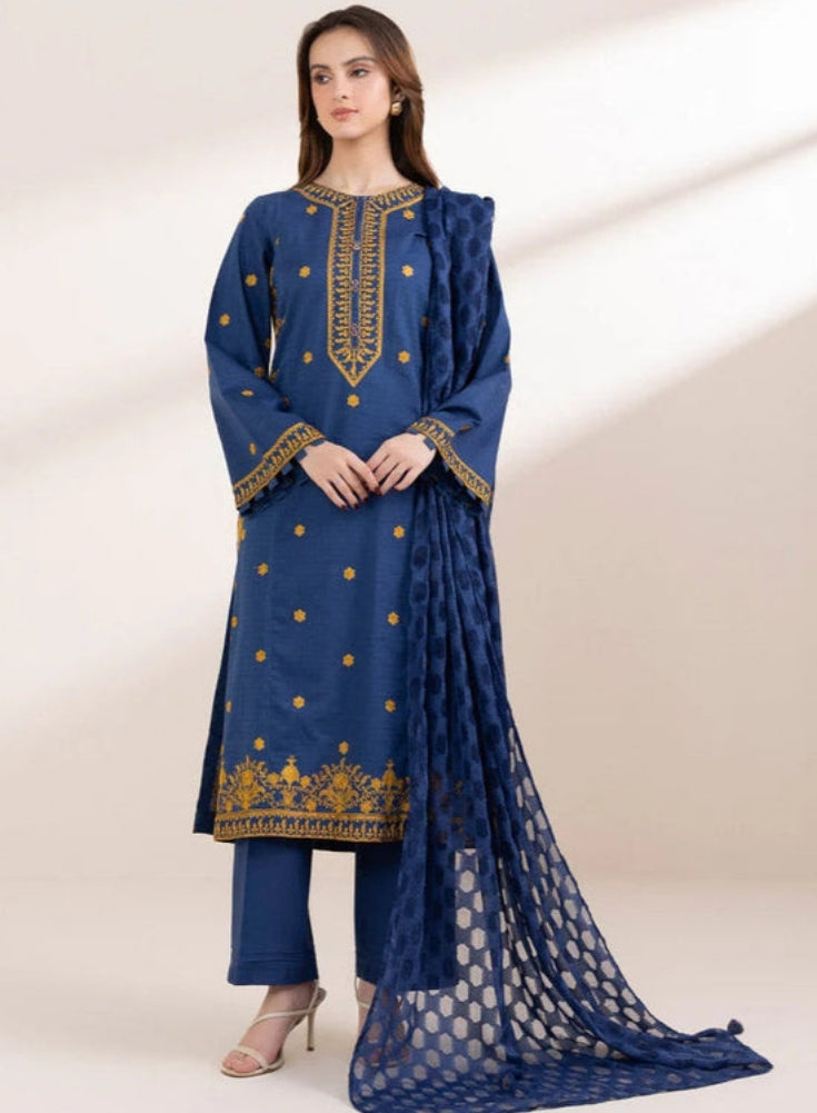 SAPPHIRE-3PC LAWN EMBROIDERED SHIRT WITH COTTON NET DUPATTA & TROUSER