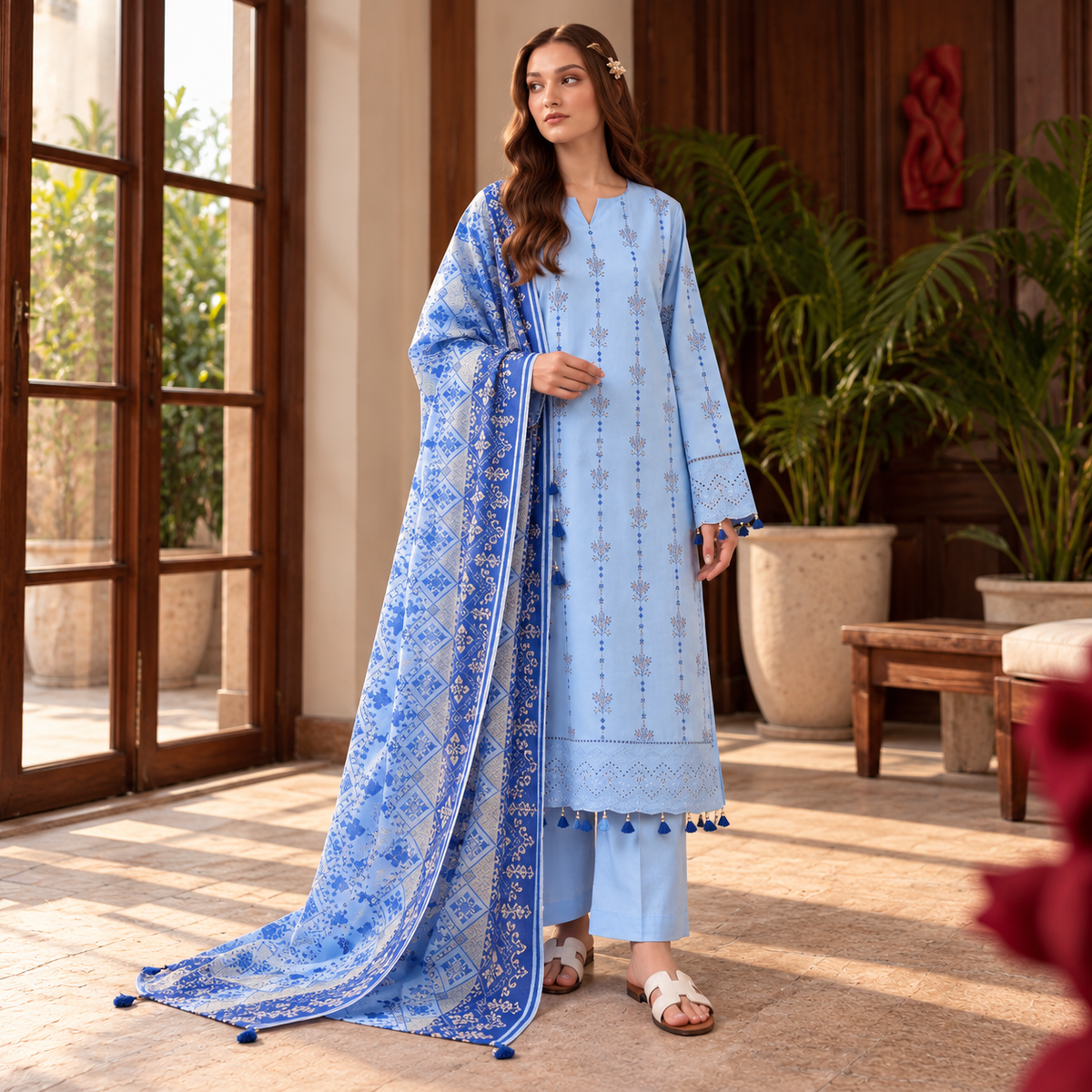 Winter Sky Viscose Jacquard 3-Piece Unstitched Suit