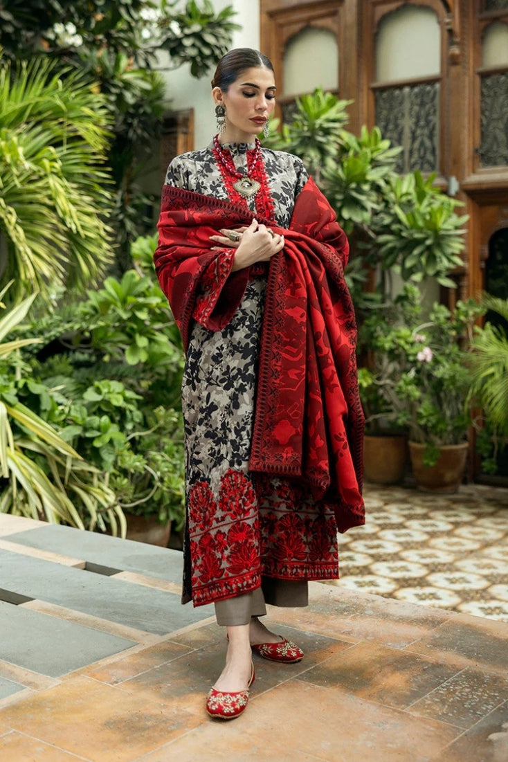 ZAINAB CHOTTANI-3PC LAWN EMBROIDERED PRINTED SHIRT WITH LAWN PRINT DUPATTA AND PRINT TROUSER