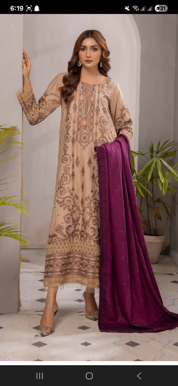 Johra ilana 100 % orignal Complete 3 piece Heavy embroirdes peach leather with jaqurd shaw