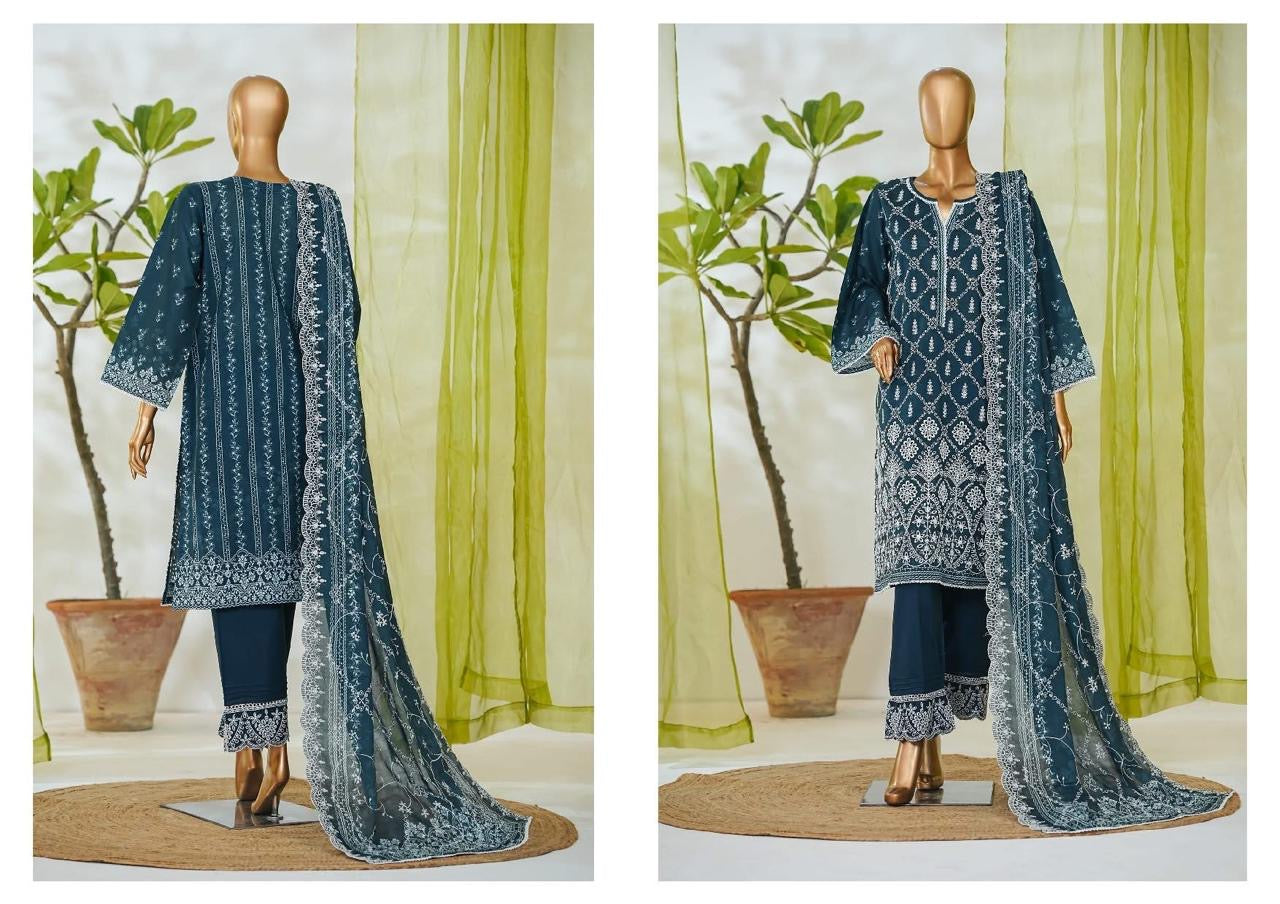 3 PIECE BIN SAEED LUXURY WHITE EMBROIDERED WITH EMROIDERED TROUSER 3-PIECE STITCHED LAWN COLLECTION 2026 Ready to wear