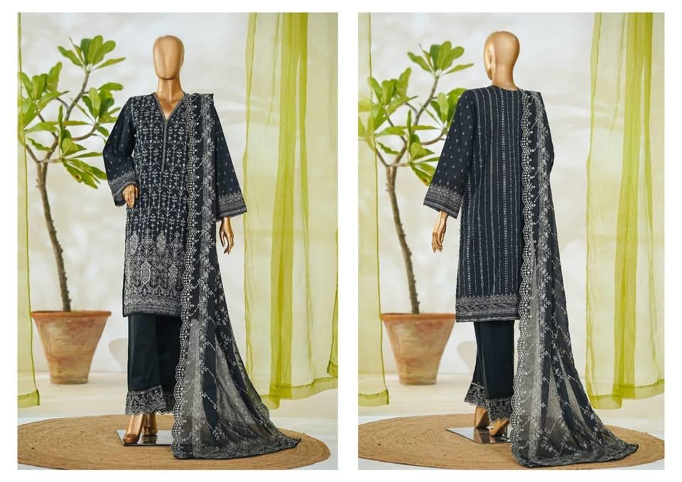 3 PIECE BIN SAEED LUXURY WHITE EMBROIDERED WITH EMROIDERED TROUSER 3-PIECE STITCHED LAWN COLLECTION 2026 Ready to wear