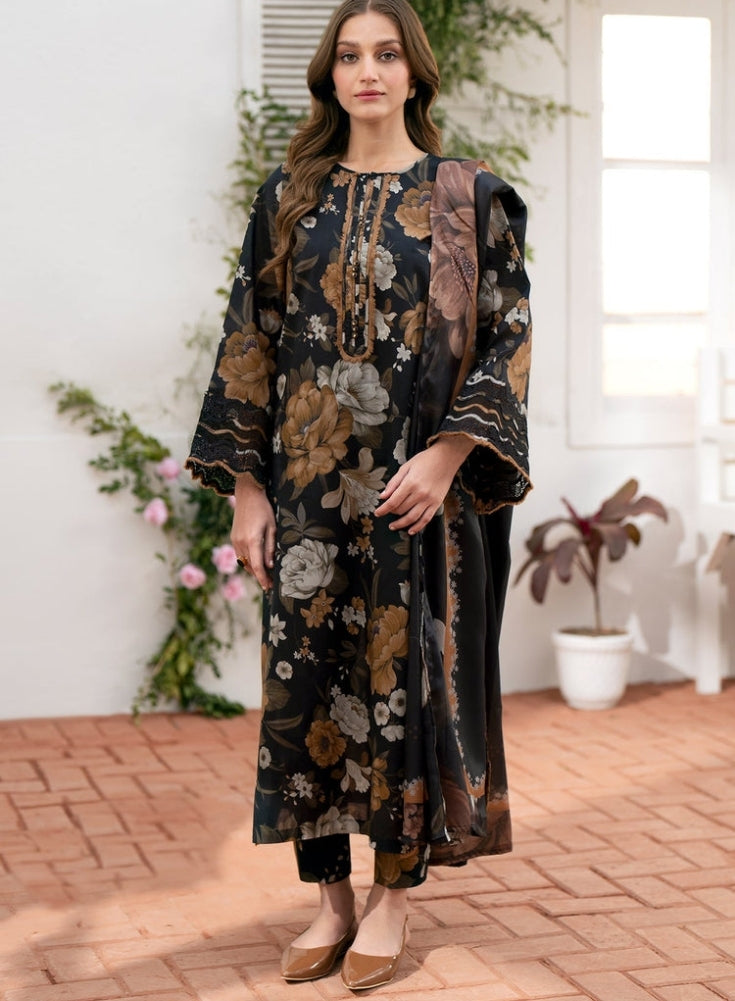 BAROQUE - 3PC black LAWN PRINTED SHIRT WITH CHIFFON PRINT DUPATTA AND PRINT TROUSER