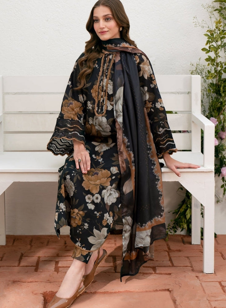 BAROQUE - 3PC black LAWN PRINTED SHIRT WITH CHIFFON PRINT DUPATTA AND PRINT TROUSER