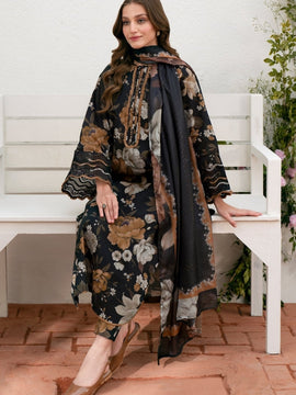 BAROQUE - 3PC black LAWN PRINTED SHIRT WITH CHIFFON PRINT DUPATTA AND PRINT TROUSER