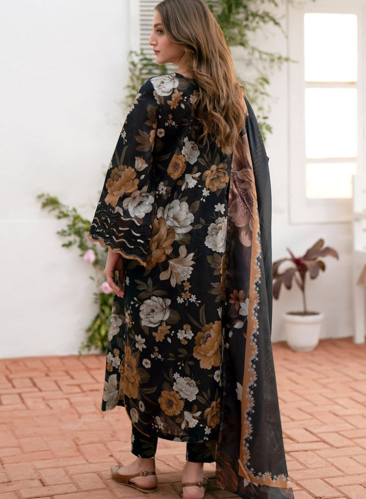 BAROQUE - 3PC black LAWN PRINTED SHIRT WITH CHIFFON PRINT DUPATTA AND PRINT TROUSER
