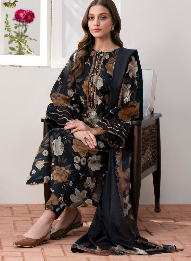 BAROQUE - 3PC black LAWN PRINTED SHIRT WITH CHIFFON PRINT DUPATTA AND PRINT TROUSER