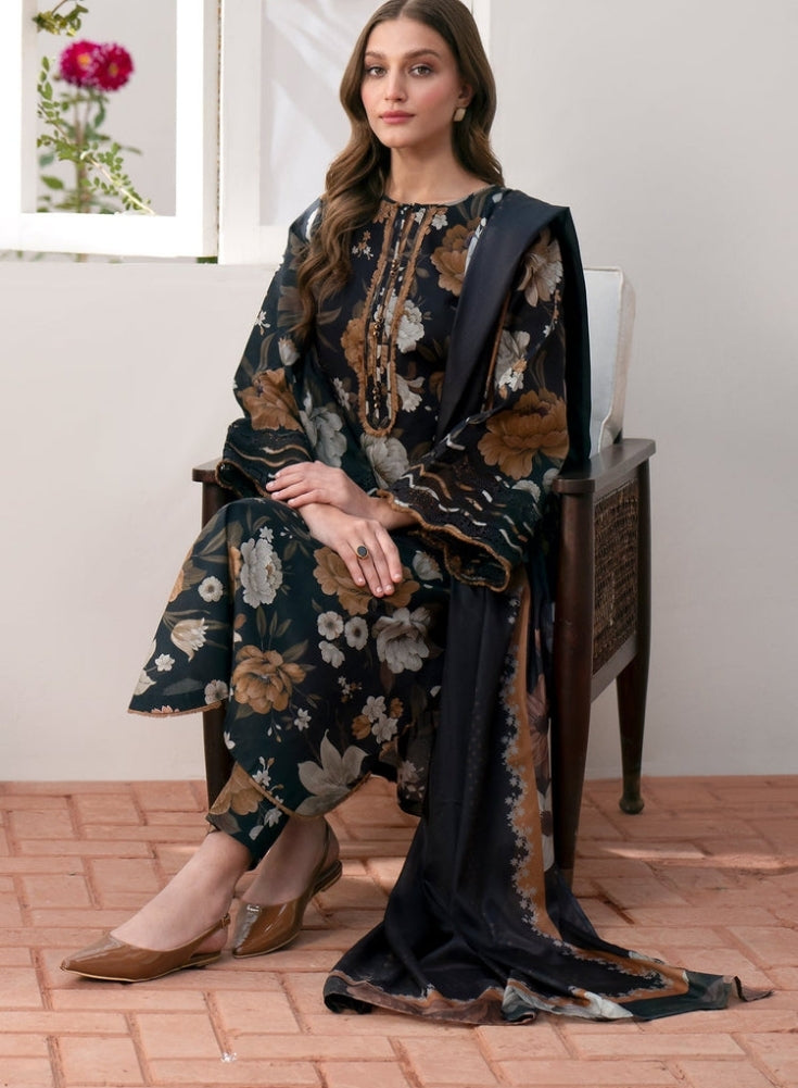 BAROQUE - 3PC black LAWN PRINTED SHIRT WITH CHIFFON PRINT DUPATTA AND PRINT TROUSER