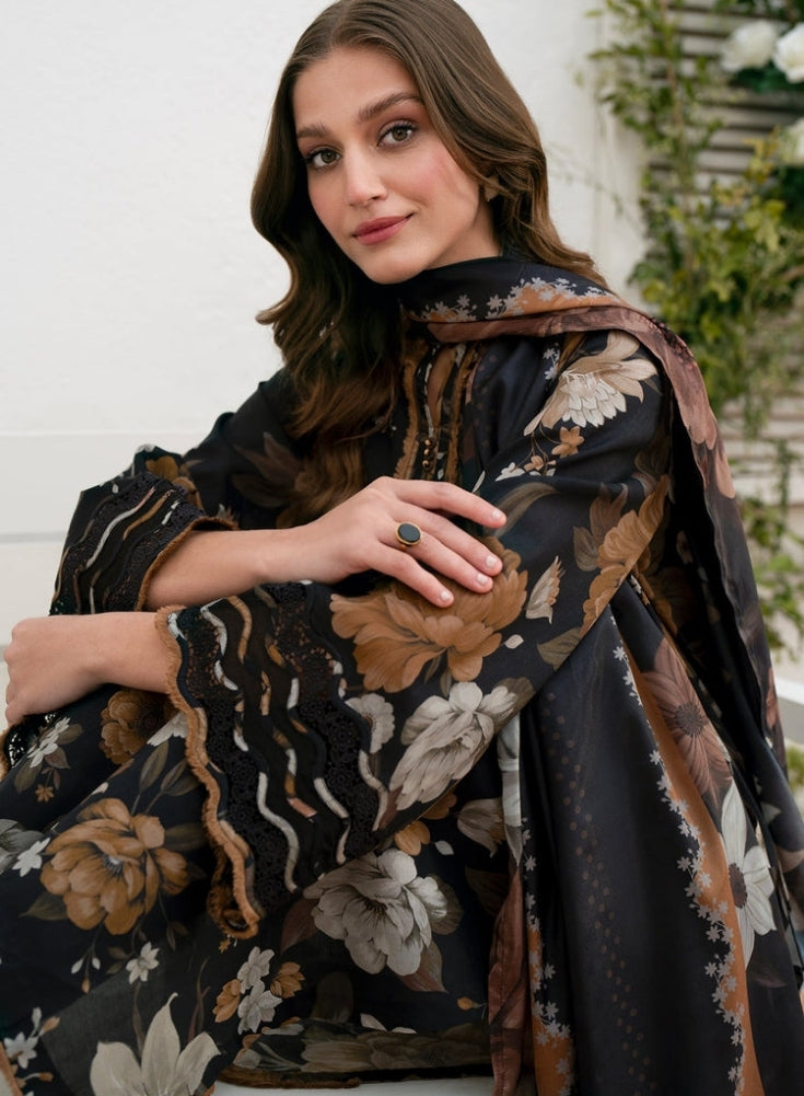 BAROQUE - 3PC black LAWN PRINTED SHIRT WITH CHIFFON PRINT DUPATTA AND PRINT TROUSER