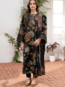 BAROQUE - 3PC black LAWN PRINTED SHIRT WITH CHIFFON PRINT DUPATTA AND PRINT TROUSER
