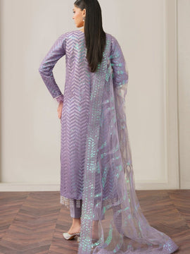 BAROUQE- Purple ORGANZA 3PC Lavender SEQUENCE EMBROIDERED SHIRT WITH ORGANZA SEQUENCE EMBROIDERED DUPATTA WITH SILK TROUSER