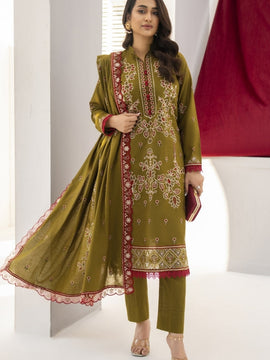 SoftStitch - 3PC Mehandi LAWN EMBROIDERED SHIRT WITH LAWN EMBROIDERED READY TO WEAR DUPATTA