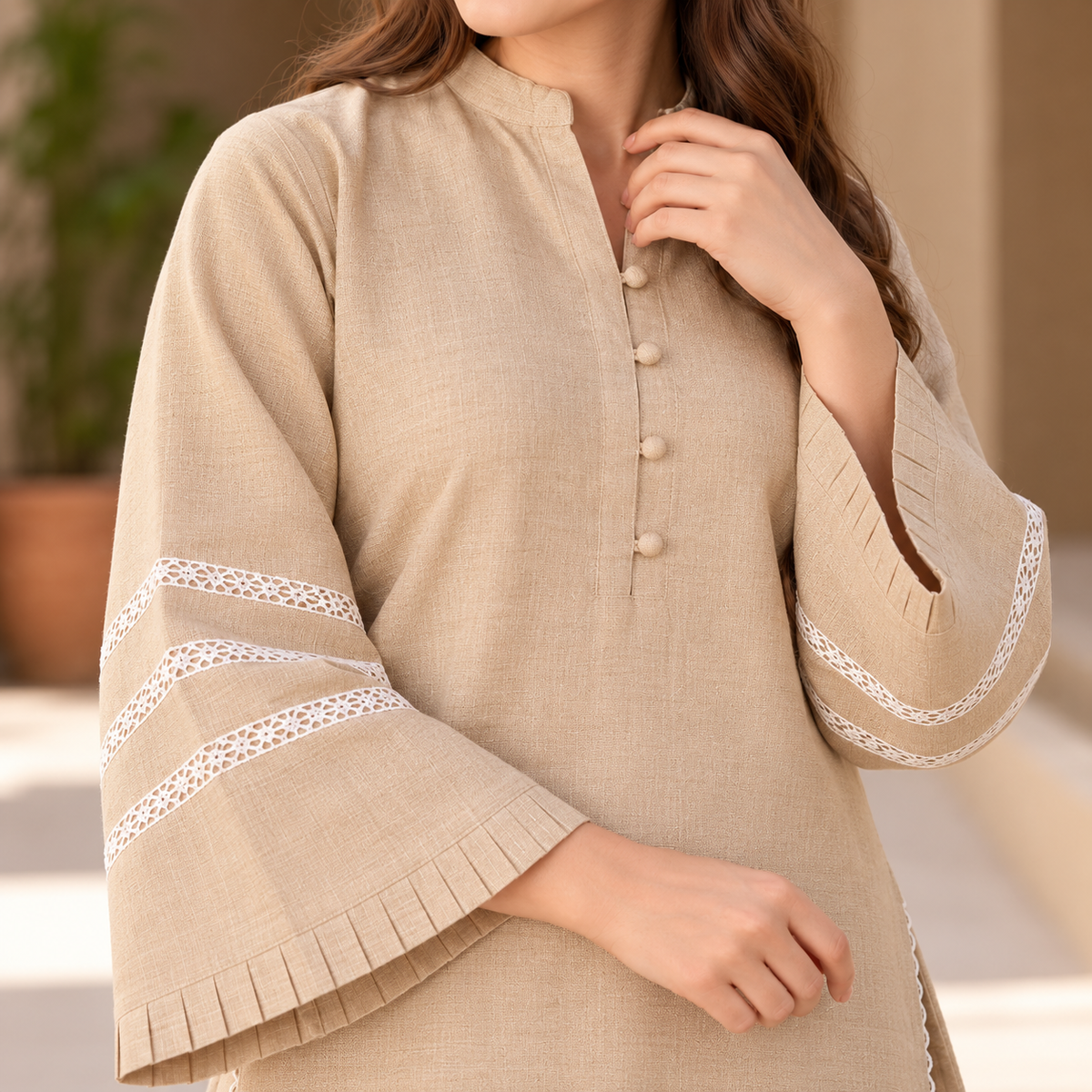 Beige Whisper Khaddar Co-Ord Set for Women | SoftStitch