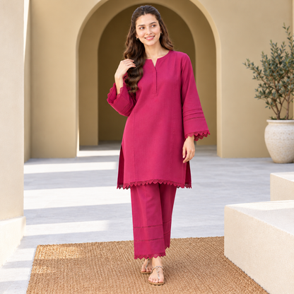 Berry Rose Khaddar Co-Ord Set for Women | SoftStitch