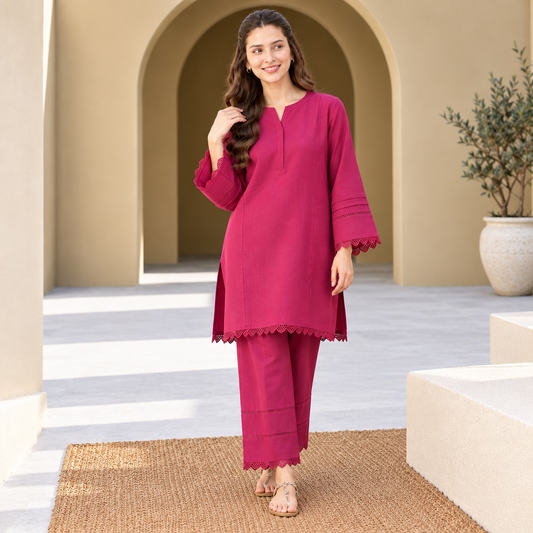 Berry Rose Khaddar Co-Ord Set for Women | SoftStitch