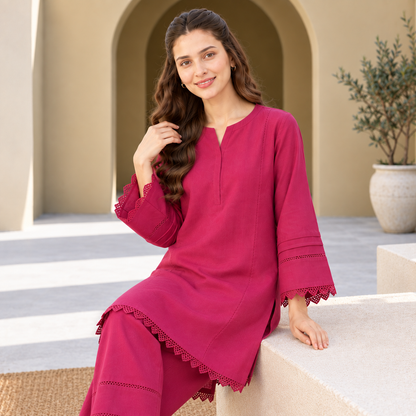 Berry Rose Khaddar Co-Ord Set for Women | SoftStitch