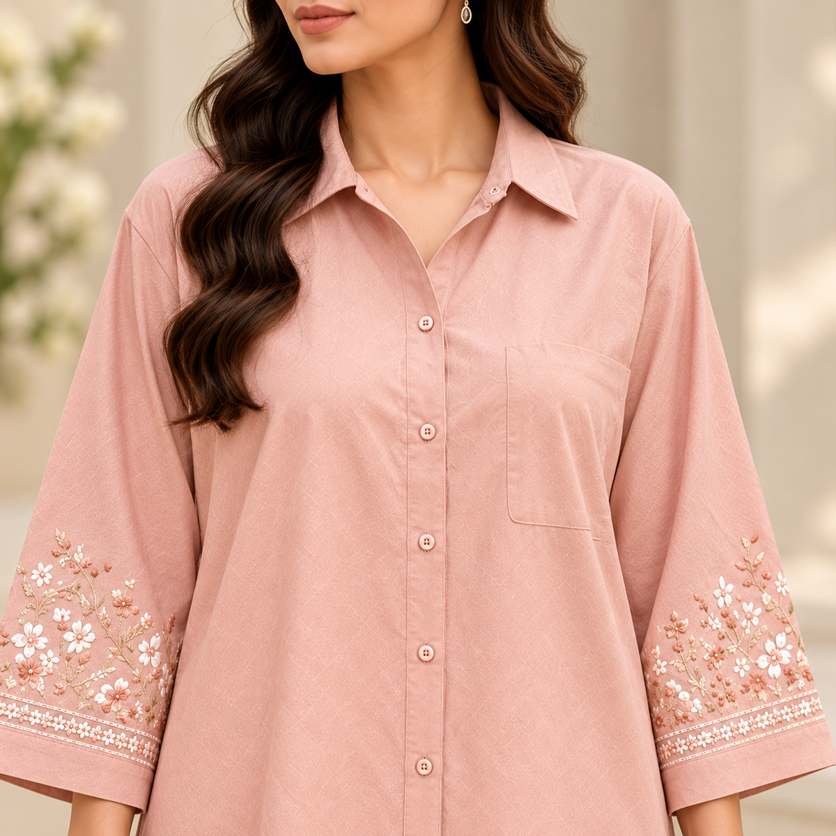 Blush Beige Embroidered Co Ord Set for Women | SoftStitch