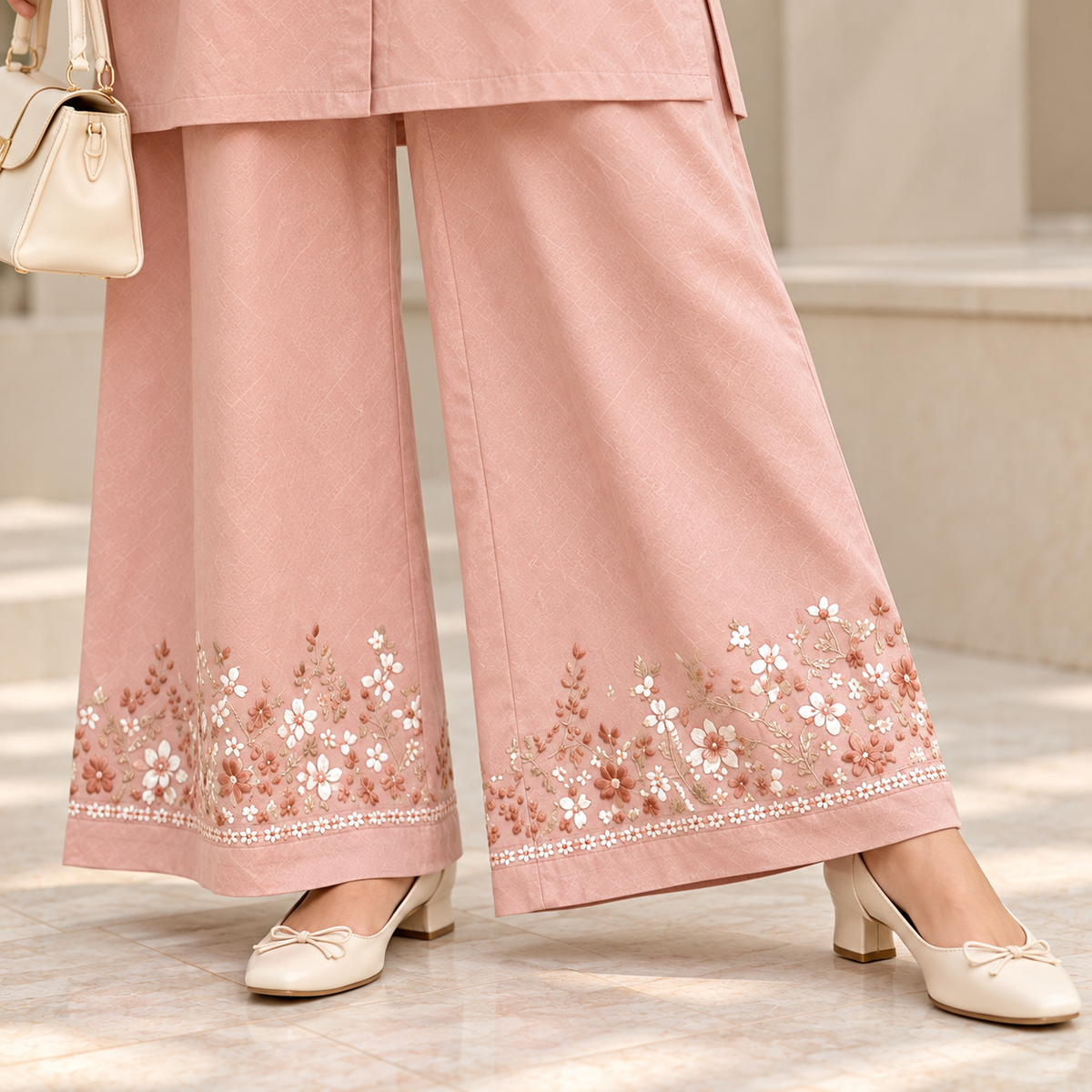 Blush Beige Embroidered Co Ord Set for Women | SoftStitch