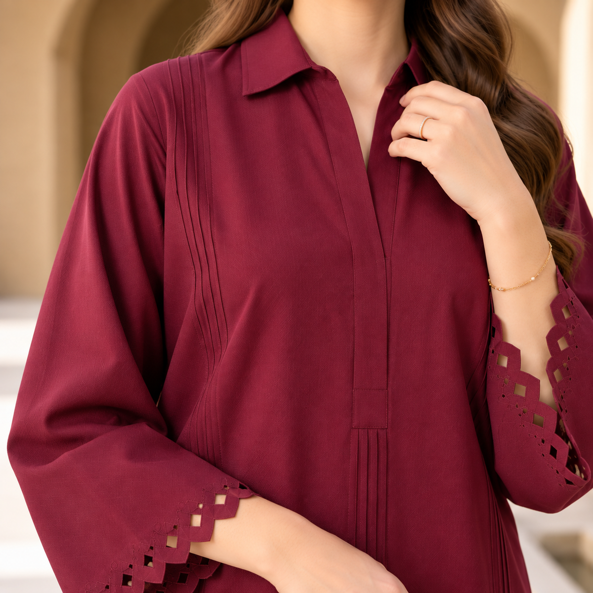 Burgundy Charm Khaddar Co-Ord Set for Women | SoftStitch