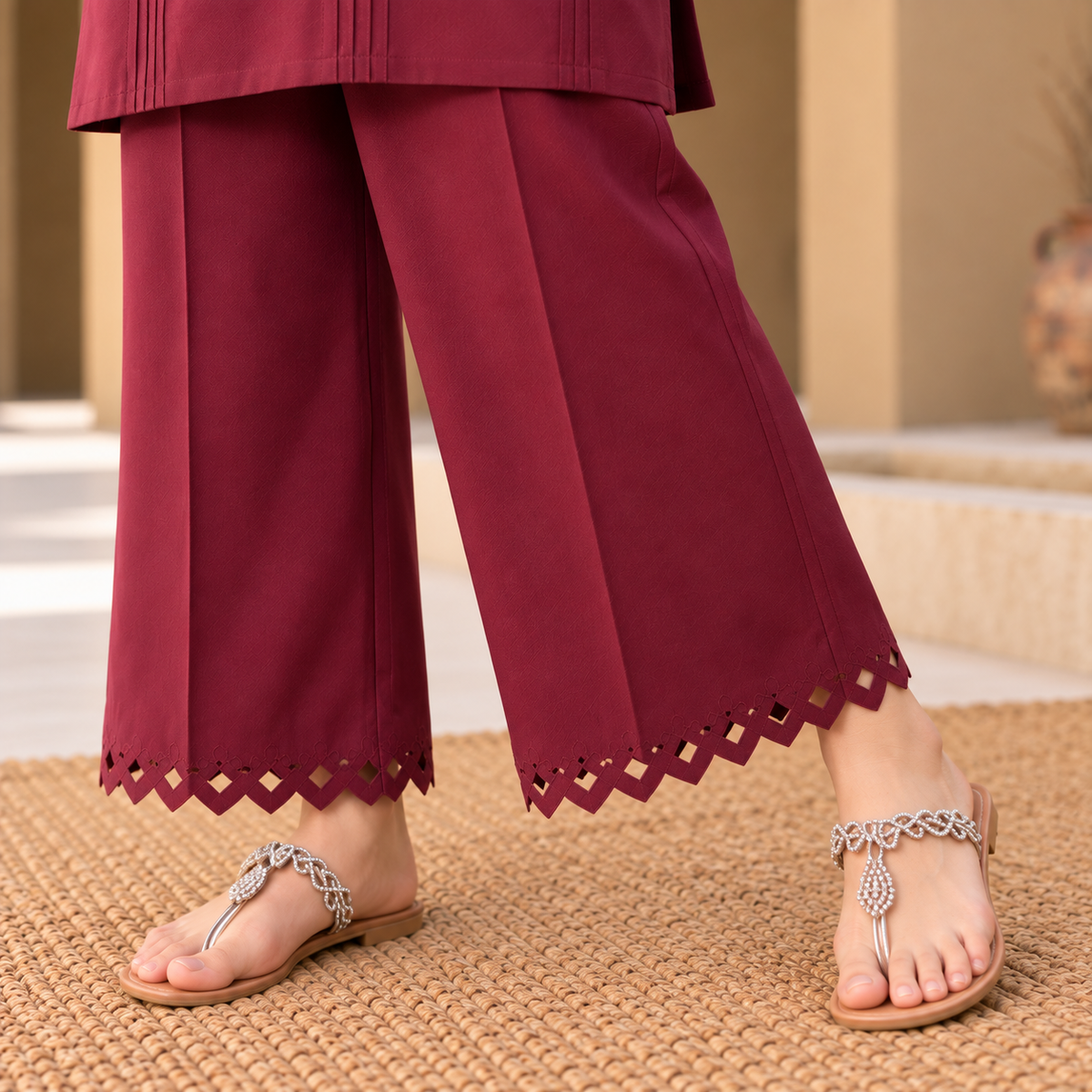 Burgundy Charm Khaddar Co-Ord Set for Women | SoftStitch