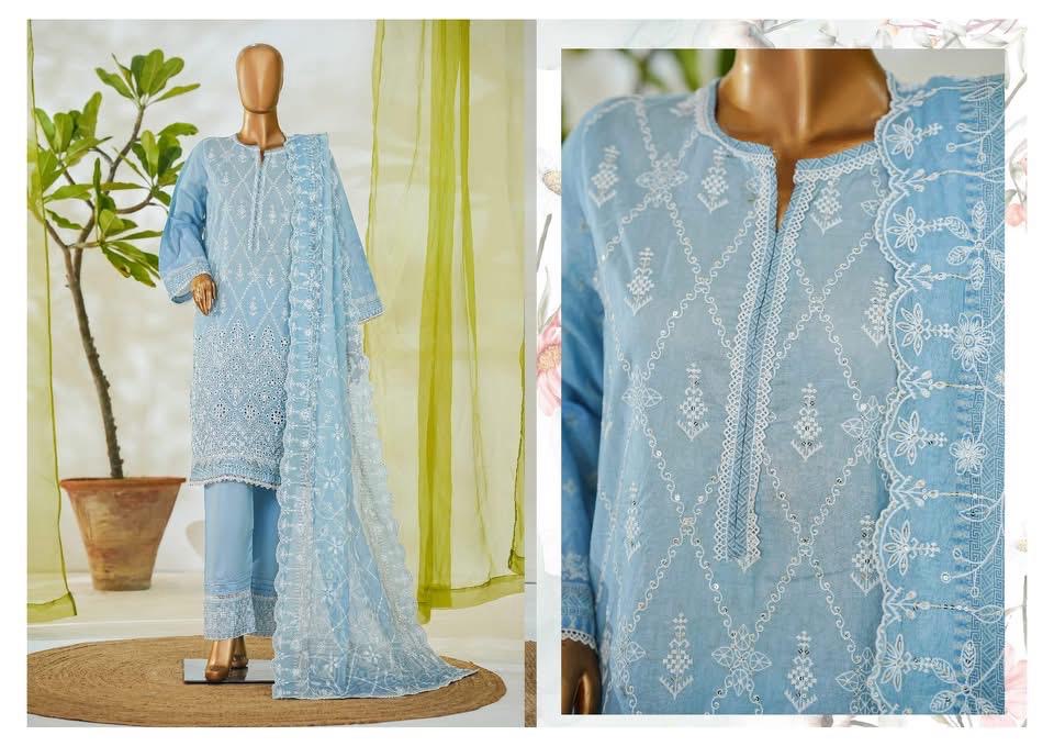 3 PIECE BIN SAEED LUXURY WHITE EMBROIDERED WITH EMROIDERED TROUSER 3-PIECE STITCHED LAWN COLLECTION 2026 Ready to wear