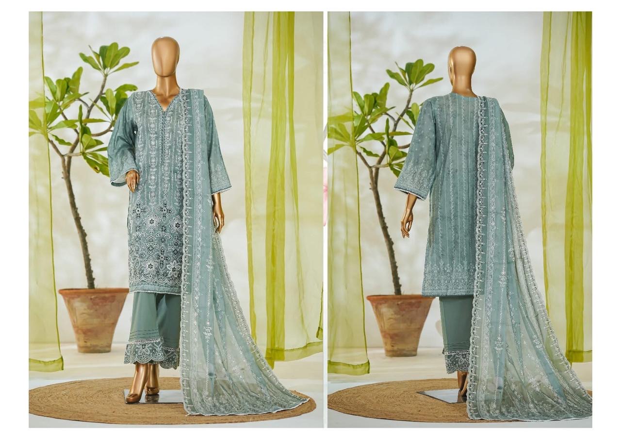 3 PIECE BIN SAEED LUXURY WHITE EMBROIDERED WITH EMROIDERED TROUSER 3-PIECE STITCHED LAWN COLLECTION 2026 Ready to wear