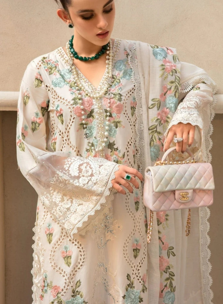 CRIMSON - 3PC Off-White LAWN EMBROIDERED SHIRT WITH CHIFFON EMBROIDERED DUPATTA & TROUSER