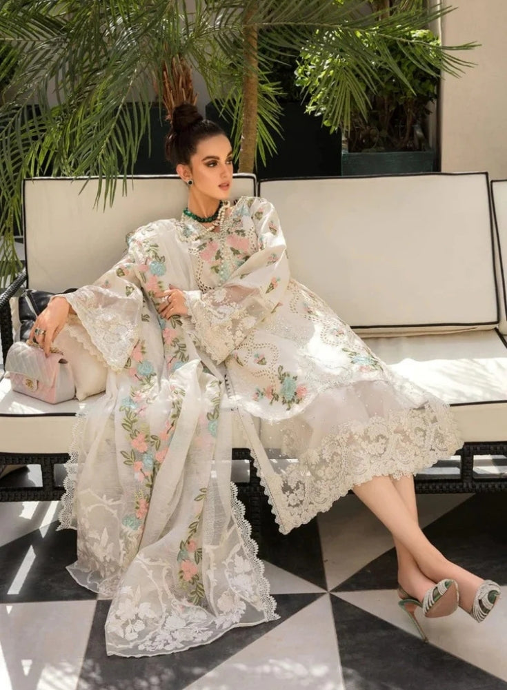 CRIMSON - 3PC Off-White LAWN EMBROIDERED SHIRT WITH CHIFFON EMBROIDERED DUPATTA & TROUSER