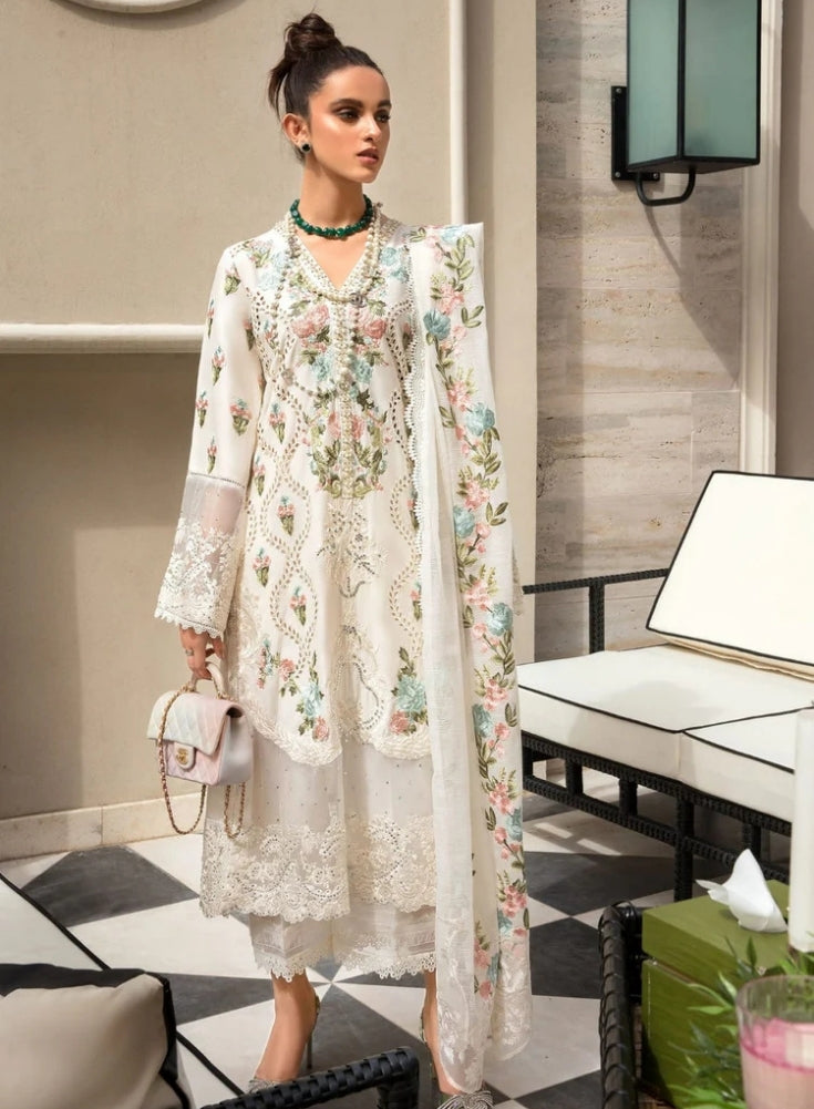 CRIMSON - 3PC Off-White LAWN EMBROIDERED SHIRT WITH CHIFFON EMBROIDERED DUPATTA & TROUSER
