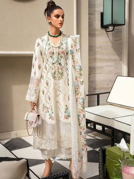 CRIMSON - 3PC Off-White LAWN EMBROIDERED SHIRT WITH CHIFFON EMBROIDERED DUPATTA & TROUSER