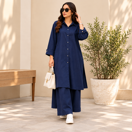 Classic Navy – Navy Blue 2-Piece Co-Ord Set for Women