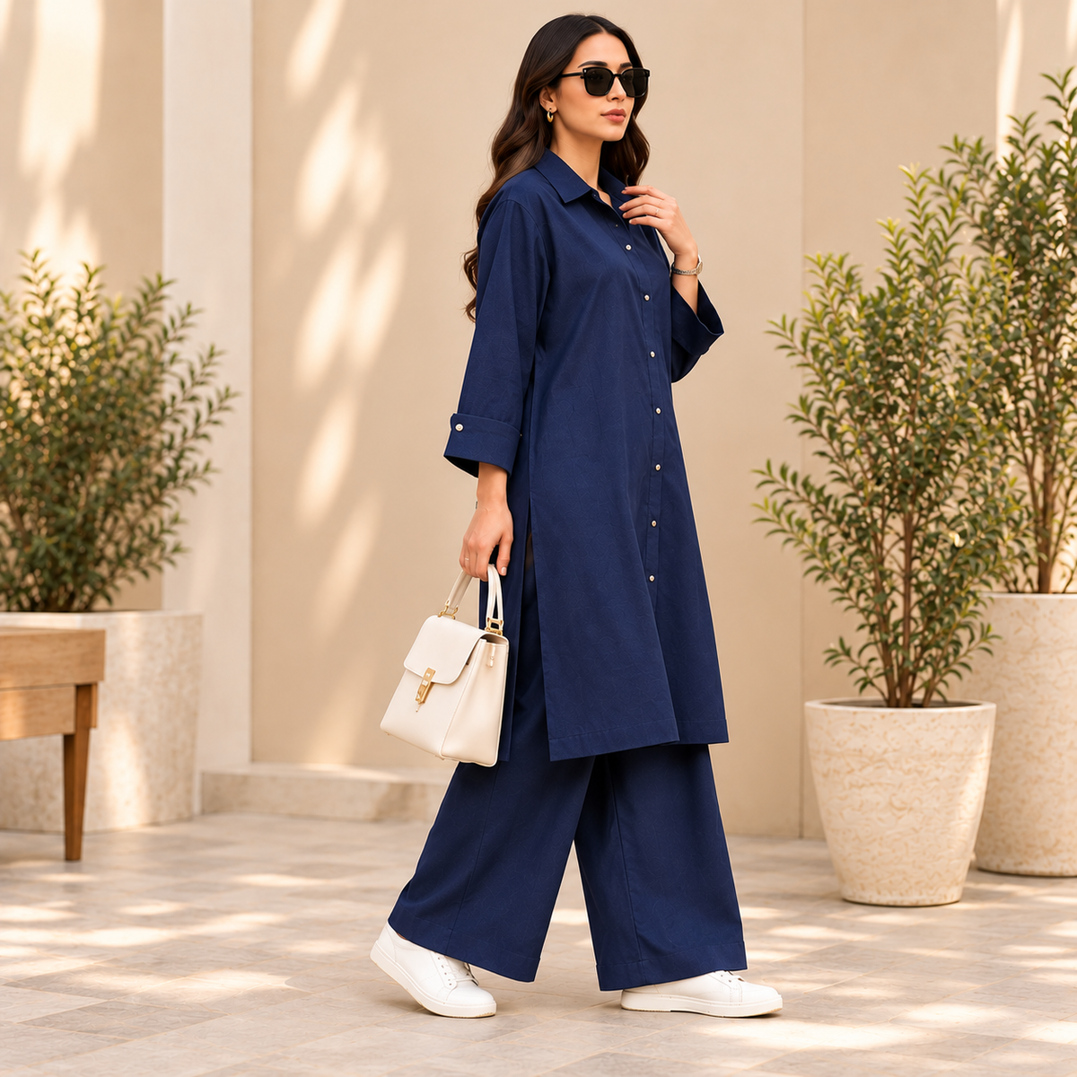 Classic Navy – Navy Blue 2-Piece Co-Ord Set for Women