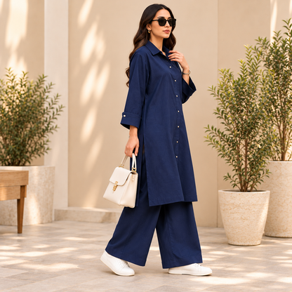 Classic Navy – Navy Blue 2-Piece Co-Ord Set for Women