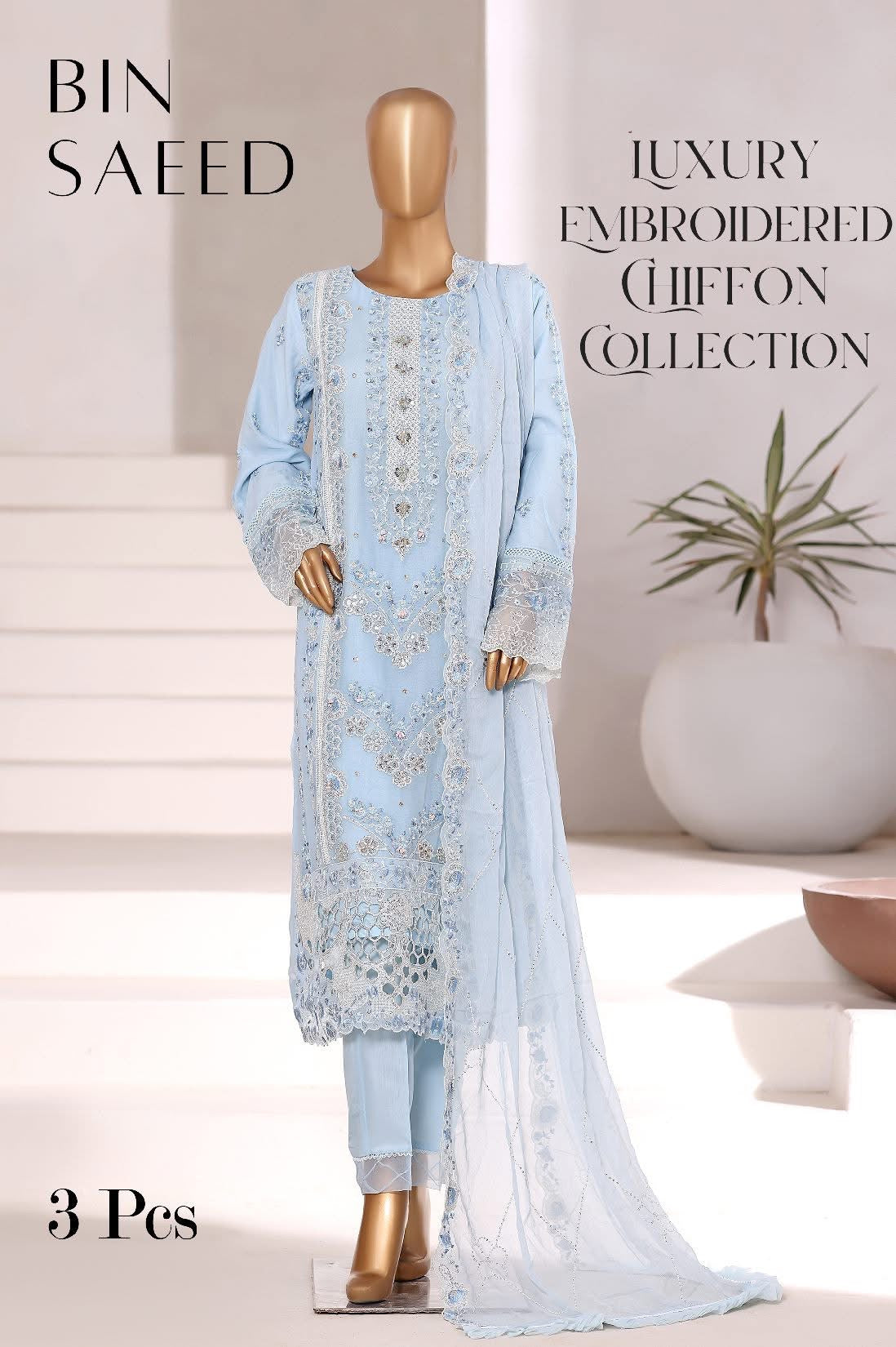 EXCLUSIVE | BIN SAEED LUXURY EMBROIDERED CHIFFON 3PC STITCHED COLLECTION