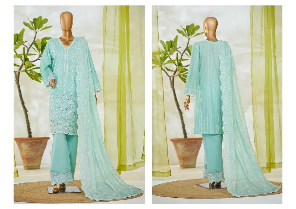 3 PIECE BIN SAEED LUXURY WHITE EMBROIDERED WITH EMROIDERED TROUSER 3-PIECE STITCHED LAWN COLLECTION 2026 Ready to wear