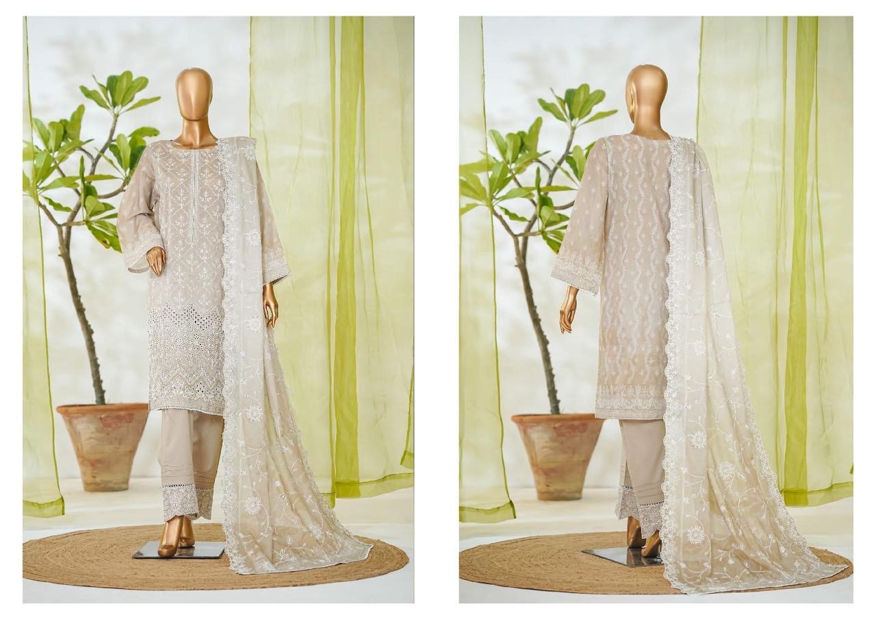 3 PIECE BIN SAEED LUXURY WHITE EMBROIDERED WITH EMROIDERED TROUSER 3-PIECE STITCHED LAWN COLLECTION 2026 Ready to wear