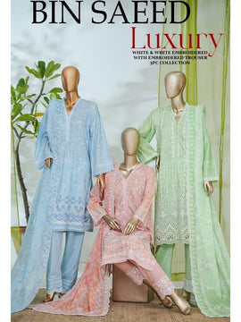 3 PIECE BIN SAEED LUXURY WHITE EMBROIDERED WITH EMROIDERED TROUSER 3-PIECE STITCHED LAWN COLLECTION 2026 Ready to wear