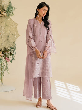 IZNIK - 3PC Light Purple & Lavender LAWN EMBROIDERED SHIRT WITH KHAADI NET DUPATTA & TROUSER