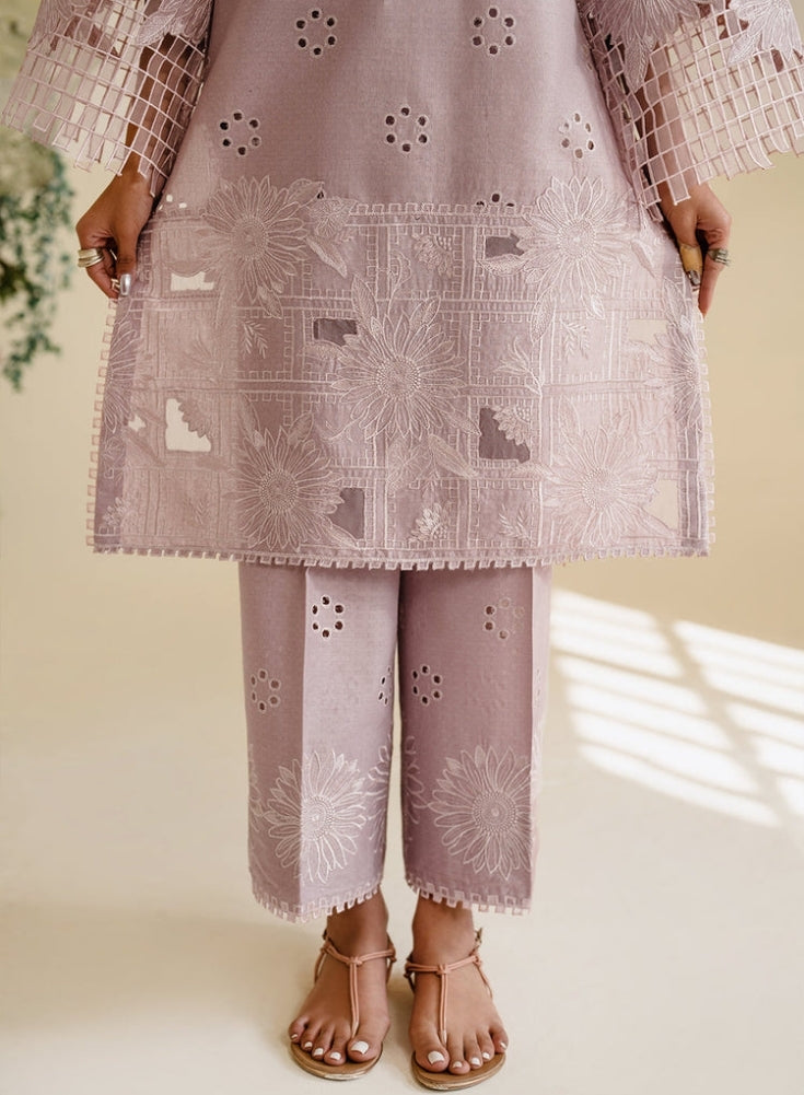 IZNIK - 3PC Light Purple & Lavender LAWN EMBROIDERED SHIRT WITH KHAADI NET DUPATTA & TROUSER
