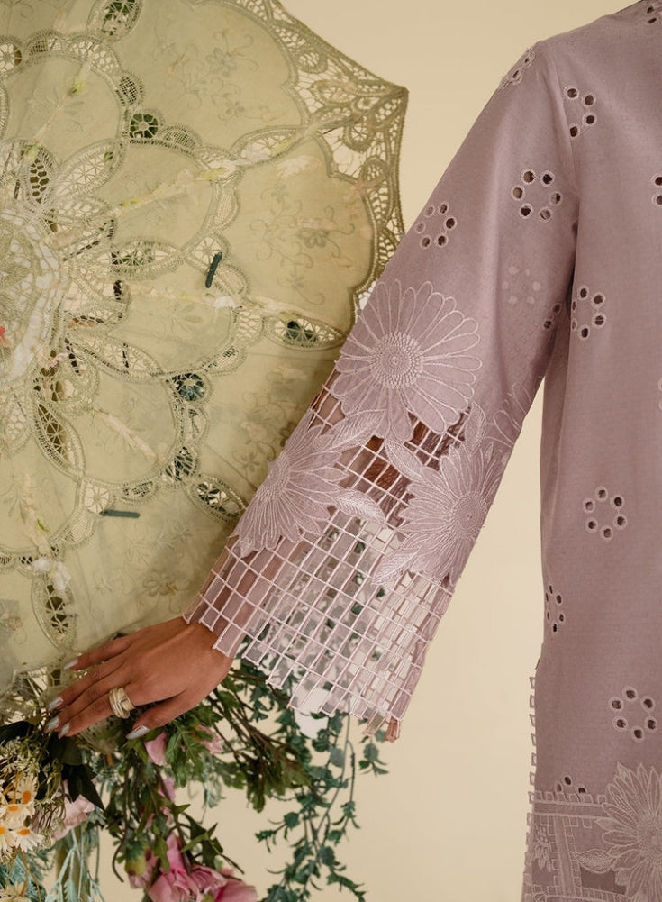 IZNIK - 3PC Light Purple & Lavender LAWN EMBROIDERED SHIRT WITH KHAADI NET DUPATTA & TROUSER