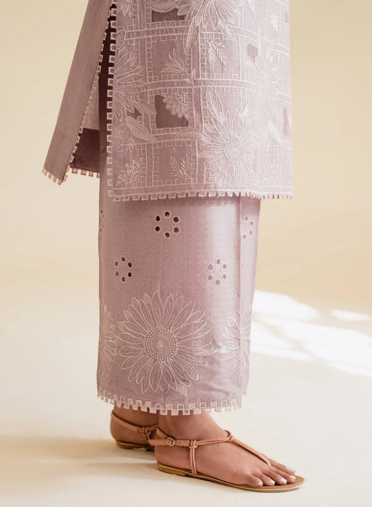 IZNIK - 3PC Light Purple & Lavender LAWN EMBROIDERED SHIRT WITH KHAADI NET DUPATTA & TROUSER