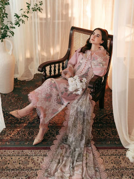 JADE - 3PC Light Pink LAWN EMBROIDERED SHIRT WITH CHIFFON PRINTED DUPATTA AND TROUSER