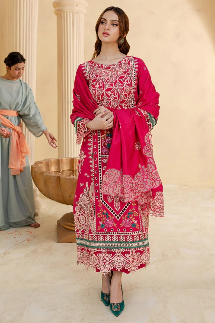 JAZMIN-3PC LAWN LASER EMBROIDERED SHIRT WITH LAWN LASER EMBROIDERED READY TO WEAR DUPATTA
