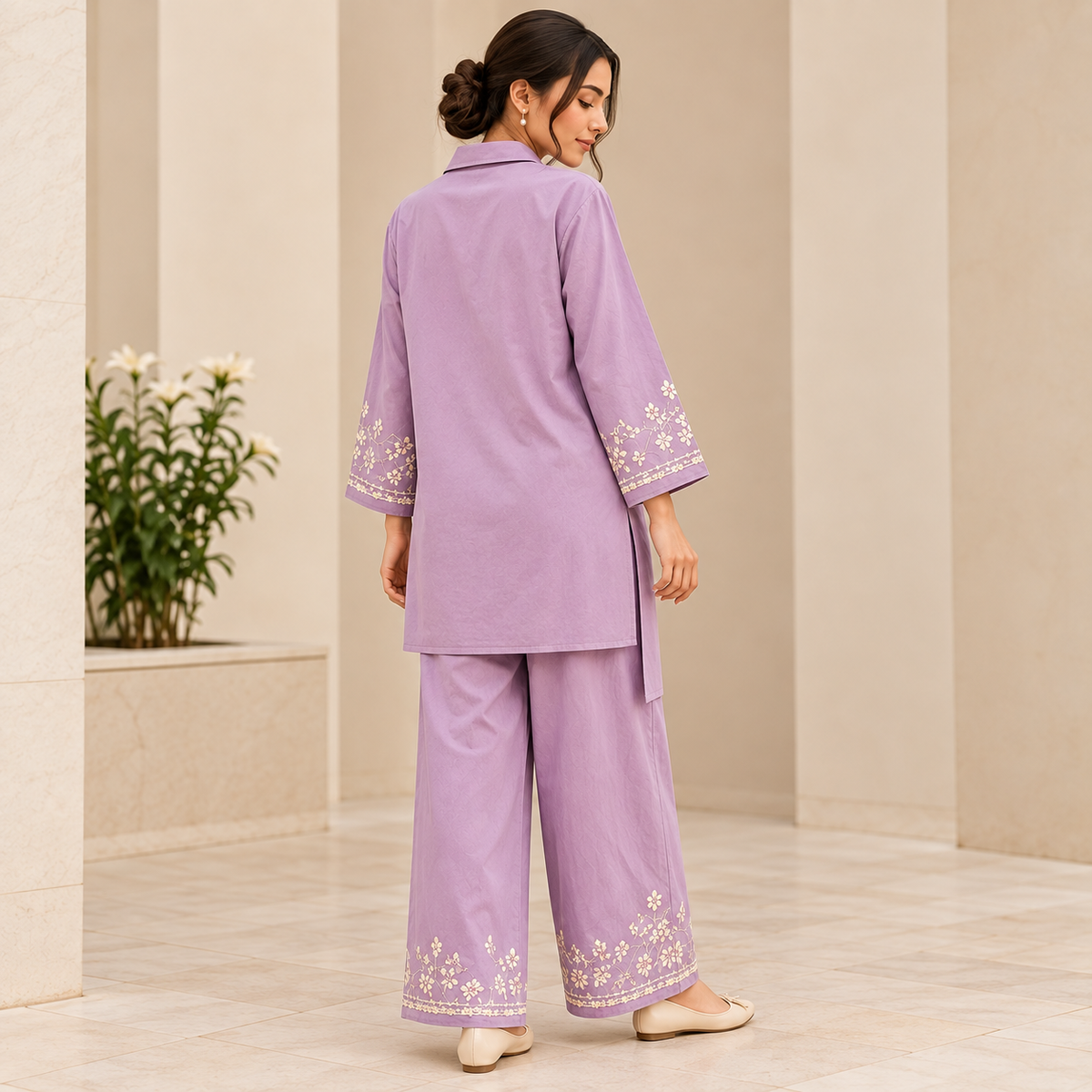 Lavender Grace – Lavender Embroidered 2-Piece Co-Ord Set for Women