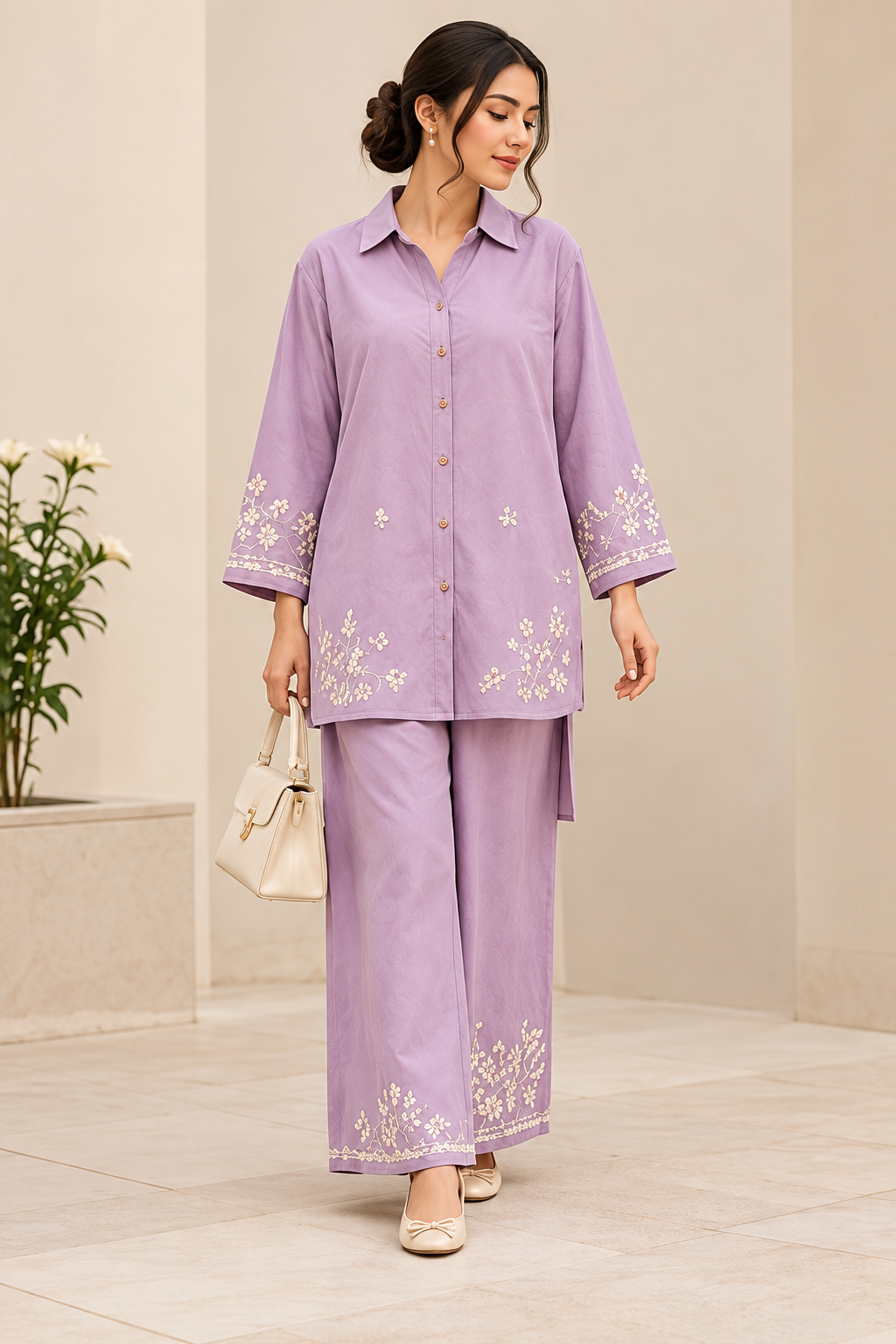 Lavender Grace – Lavender Embroidered 2-Piece Co-Ord Set for Women