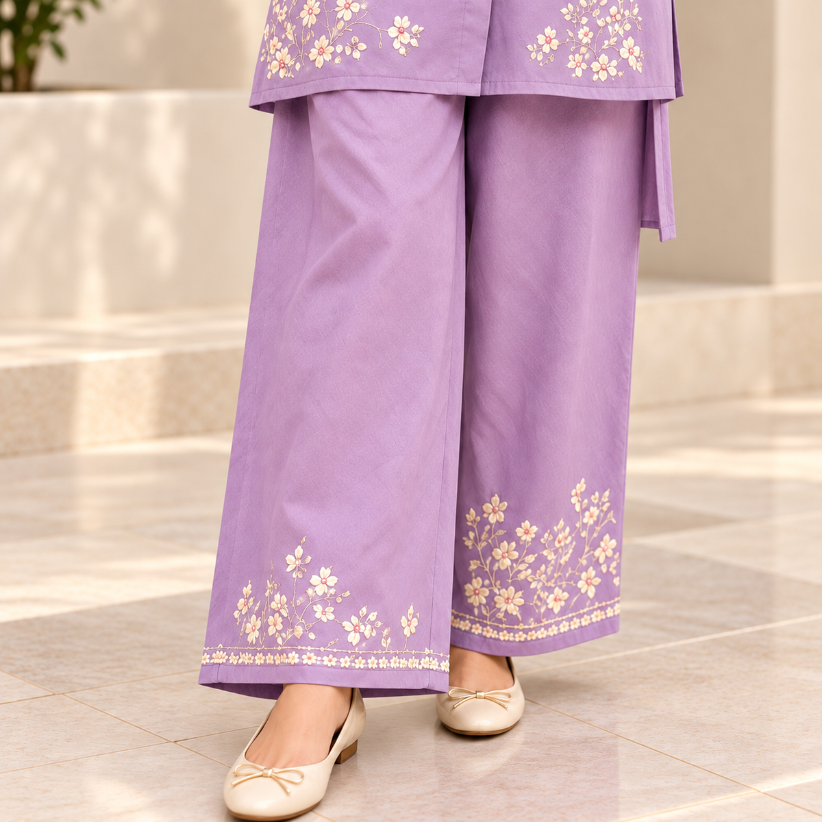 Lavender Grace – Lavender Embroidered 2-Piece Co-Ord Set for Women