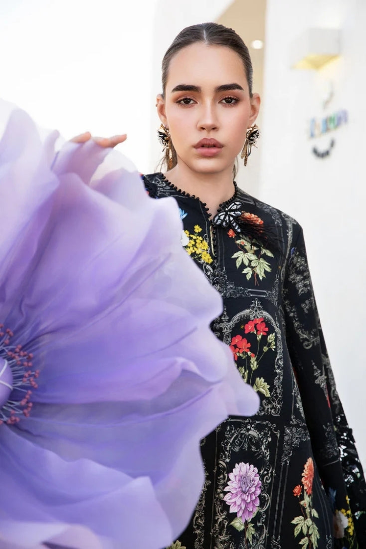 MARIA.B-3PC LAWN EMBROIDERED PRINTED SHIRT WITH CHIFFON PRINT DUPATTA AND PRINT TROUSER