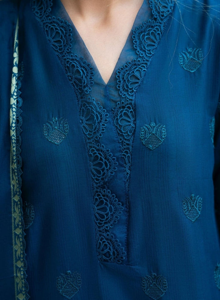 MIRAKHI-3PC LAWN CHIKENKARI EMBROIDERED SHIRT WITH LAWN JACQUARD PRINT DUPATTA